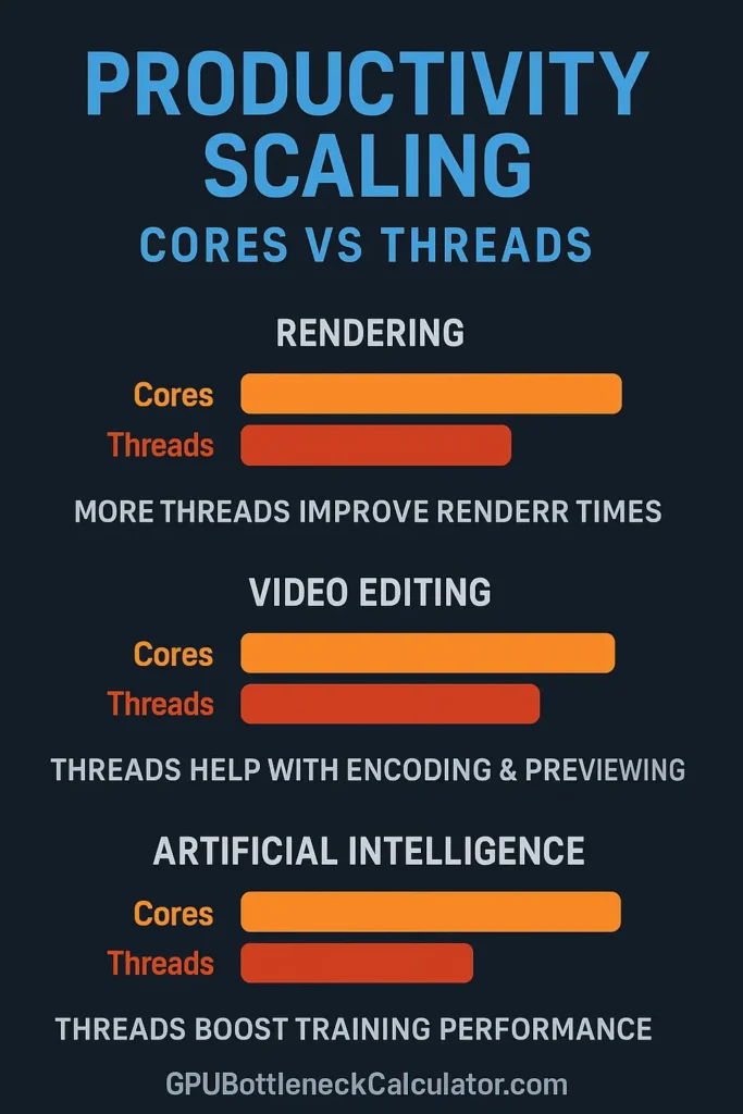 Productivity Scaling: Cores vs Threads (Rendering, Editing, AI)